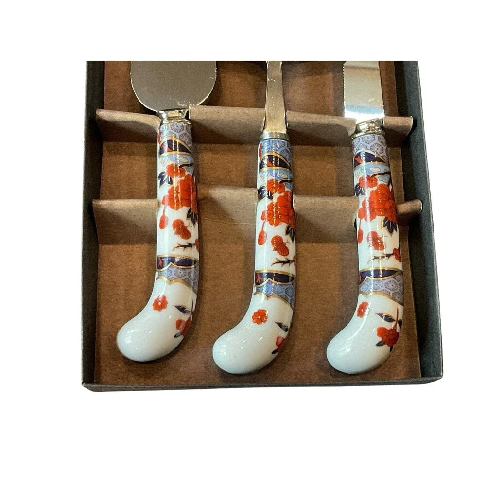 House Of Prill MANDARIN Porcelain Handle 3 Pc Cheese Serving Set NEW Old Stock